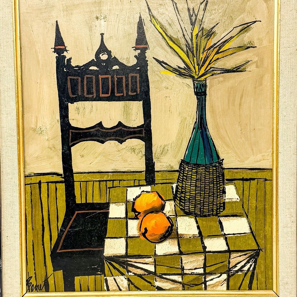 Vintage Benet Signed Modernist Still Life Acrylic Painting Framed MCM 19” - Picture 2 of 9